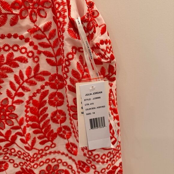 JULIA JORDAN Ivory/red Sleeveless Embroidered Eyelet Mini Dress - Picture 5 of 6